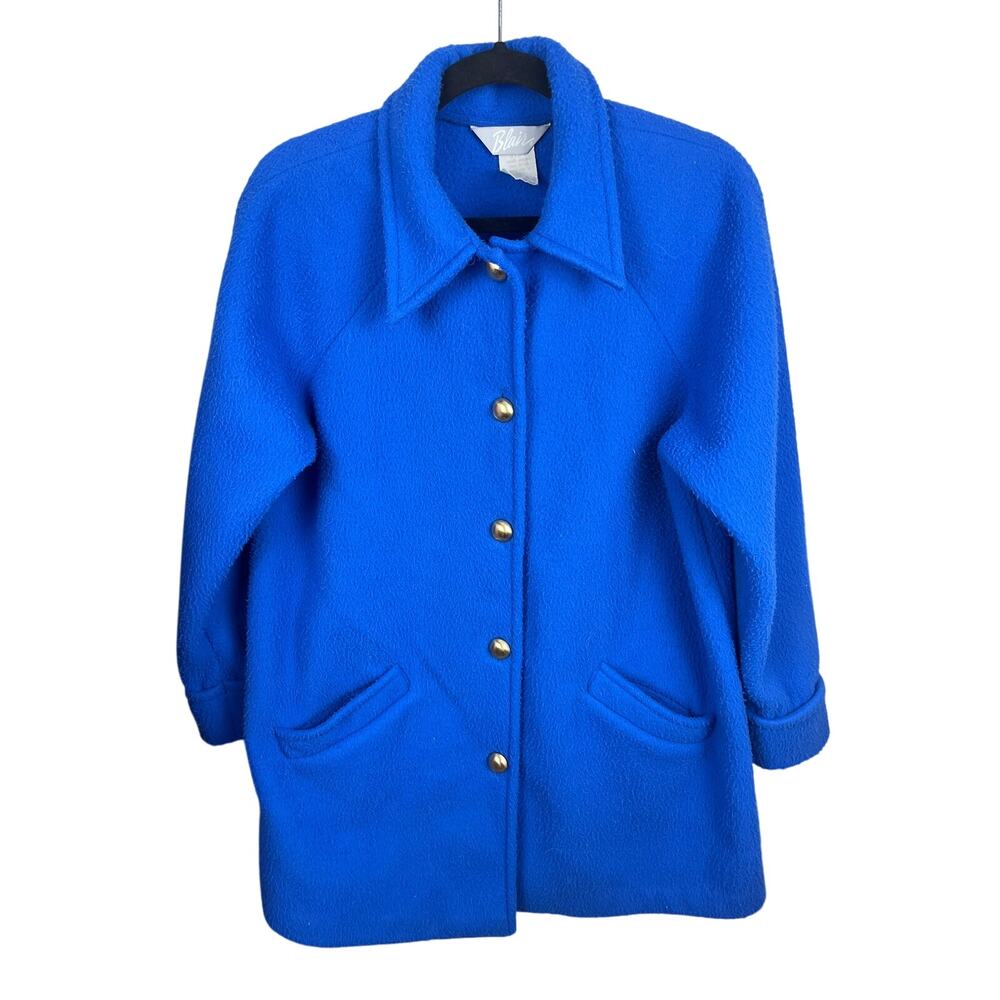 Blair Blue Fleece Button Front Coat — Women’s Small Metal Buttons